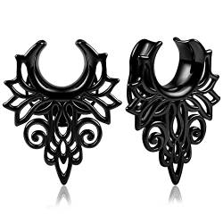 Vankula Ohr Flesh Tunnel Saddles Plug Hohle Edelstahl für Gestreckte Expander Ohrpiercing 8mm bis 16mm (10mm(00G), Style 5 Schwarz) von Vankula