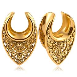 Vankula Ohr Tunnel Flesh Plug Saddles Hohl Edelstahl für Gestreckte Expander Ohrpiercing 22mm(7/8") Gold von Vankula