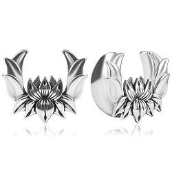 Vankula Ohr Tunnel Saddles Flesh Plug Lotus Edelstahl für Gestreckte Expander Ohrpiercing 8mm bis 19mm (10mm(00G), Silber) von Vankula