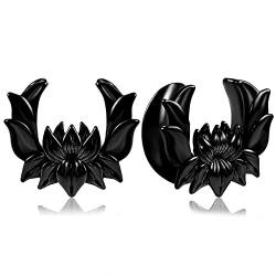 Vankula Ohr Tunnel Saddles Flesh Plug Lotus Edelstahl für Gestreckte Expander Ohrpiercing 8mm bis 19mm (14mm(9/16"), Schwarz) von Vankula