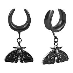 Vankula Ohr Tunnel mit anhänger Saddles Flesh Plug Motte Edelstahl für Gestreckte Expander Ohrpiercing 16mm(5/8") Schwarz von Vankula