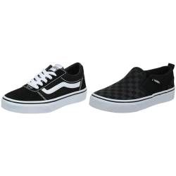 Vans Unisex Kinder Asher Slip On Sneaker, Schwarz (Checker/Black/Black), 38 EU Damen Doheny ((Canvas) Black/Black 186), 39 von Vans