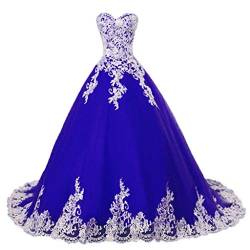 Vantexi Damen A-Linie Tüll Spitze Abendkleid Ballkleid Lang Brautkleider Hochzeitskleider Blau Größe 48 von Vantexi