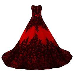 Vantexi Damen Elegante Lange Spitze Formellen Abendkleid Ballkleider Gotisch Brautkleider Hochzeitskleider Rot Größe 32 von Vantexi