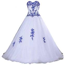 Vantexi Damen Elegante Liebsten Organza Ballkleid Abendkleider A-Linie Brautkleid Festkleider Weiß Blau Größe 36 von Vantexi