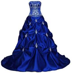 Vantexi Damen Elegante Stickerei Satin A-Linie Hochzeitskleid Brautkleider Blau Größe 56 von Vantexi