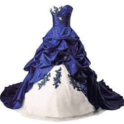 Vantexi Damen Lange Formales Gotisch Brautkleider Spitzenkleid Vintage Hochzeitskleider Elfenbein & Blau Größe 60 von Vantexi