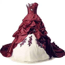 Vantexi Damen Lange Formales Gotisch Brautkleider Spitzenkleid Vintage Hochzeitskleider Elfenbein & Burgund Größe 48 von Vantexi