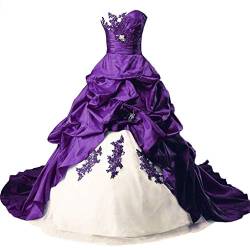 Vantexi Damen Lange Formales Gotisch Brautkleider Spitzenkleid Vintage Hochzeitskleider Elfenbein & Lila Größe 38 von Vantexi
