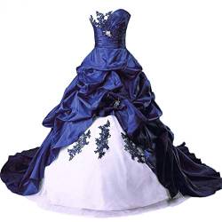 Vantexi Damen Lange Formales Gotisch Brautkleider Spitzenkleid Vintage Hochzeitskleider Weiß & Blau Größe 38 von Vantexi