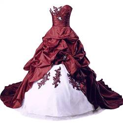 Vantexi Damen Lange Formales Gotisch Brautkleider Spitzenkleid Vintage Hochzeitskleider Weiß & Burgund Größe 38 von Vantexi