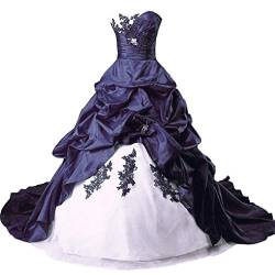 Vantexi Damen Lange Formales Gotisch Brautkleider Spitzenkleid Vintage Hochzeitskleider Weiß & Marineblau Größe 56 von Vantexi
