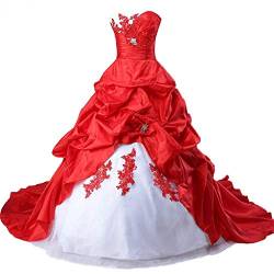Vantexi Damen Lange Formales Gotisch Brautkleider Spitzenkleid Vintage Hochzeitskleider Weiß & Rot Größe 36 von Vantexi
