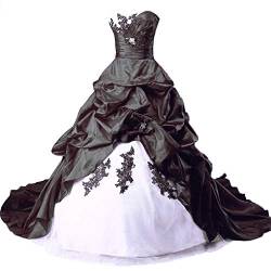Vantexi Damen Lange Formales Gotisch Brautkleider Spitzenkleid Vintage Hochzeitskleider Weiß & Schwarz Größe 34 von Vantexi