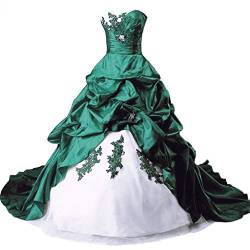 Vantexi Damen Lange Formales Gotisch Brautkleider Spitzenkleid Vintage Hochzeitskleider Weiß & Smaragd Größe 44 von Vantexi