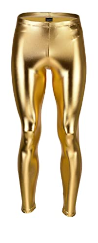 Vantissimo Herren Leder Leggings Made in Germany Lederhose Herren in Gold Hochglanz Lack-Optik enganliegend Stretch Hose, Kunstleder Meggings Wetlook Leggings Latex Leggings Lack Leggings (S) von Vantissimo