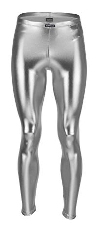 Vantissimo Herren Leder Leggings Made in Germany in Silber Metallic glänzend Lederhose Optik Kunstleder enganliegend Stretch Hose, Silver Meggings Wetlook Leggins Streetwear (Silver, M) von Vantissimo