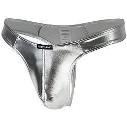 Vantissimo String Tanga Herren Made in Germany Leder Optik Metallic Wetlook Optik Kunstleder, Sexy Unterwäsche, Dessous Erotik Erotische Reizwäsche für Männer, Men Underwear (Silber, M) von Vantissimo