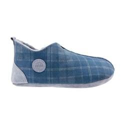 Vanuba - Herren Hausschuhe Oxford Tartan 41 EU, Schottisch Karo, Warm, Weich, Atmungsaktiv, Natürlich, Wildleder, Gepolstert, Schafwolle, Handgemacht - Blau von Vanuba