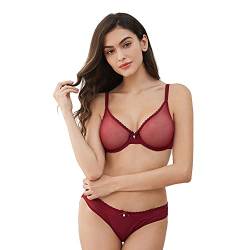 Varsbaby Frauen Durchsichtiger Spitze Push Up Transparent Everyday Bra, rot, 80B von VarsBaby