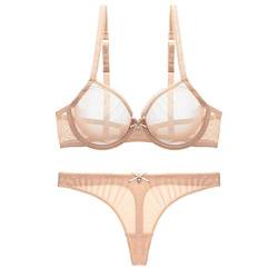 Varsbaby Frauen Transparente Spitze Push Up Transparent Alltag BH - Beige - 85DD von VarsBaby