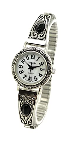 Damen-Armbanduhr, Western-Design, mit schwarzen Steinen, elastisches Band, modisch von Varsales