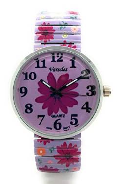 Varsales Damen-Armbanduhr, Blumenmuster, elegant, elastisch, analog, Quarz, modisch, mit Blumenmuster, Daisy 3 von Varsales