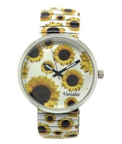 Varsales Damen-Armbanduhr, Blumenmuster, elegant, elastisch, analog, Quarz, modisch, mit Blumenmuster, Sonnenblume 4 von Varsales
