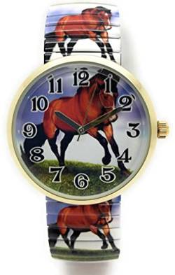 Varsales Damen-Armbanduhr, Motiv: Zoo, Meer, Strand, elegant, elastisch, Analog, Quarz, Mode, Pferd Design 6 von Varsales