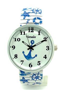 Varsales Damen-Armbanduhr, Zoo, Meer, Strand, elegant, elastisch, analog, Quarz, Mode, Anker Design 2 von Varsales