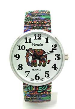 Varsales Damen-Armbanduhr, Zoo, Meer, Strand, elegant, elastisch, analog, Quarz, Mode, Elefant Design 1 von Varsales