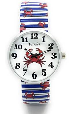 Varsales Damen-Armbanduhr, Zoo, Meer, Strand, elegant, elastisch, analog, Quarz, Mode, Krabbe Design 1 von Varsales