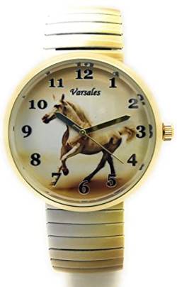 Varsales Damen-Armbanduhr, Zoo, Meer, Strand, elegant, elastisch, analog, Quarz, Mode, Pferd Design 3 von Varsales