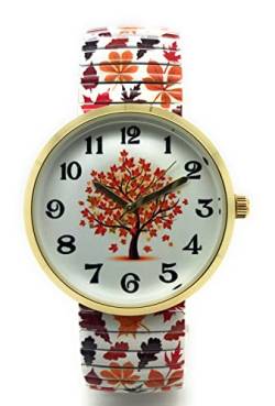 Varsales Damen-Armbanduhr, elegant, elastisch, analog, Quarz, modisch, für Feiertage, Herbstblätter von Varsales