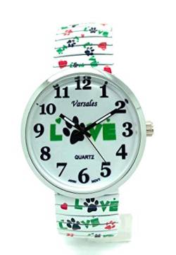 Varsales Damen-Armbanduhr, elegant, elastisch, analog, Quarz, modisch, mit Tiermotiv, Grün/Love von Varsales