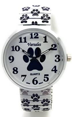 Varsales Damen-Armbanduhr, elegant, elastisch, analog, Quarz, modisch, mit Tiermotiv, Pfotenweiß von Varsales