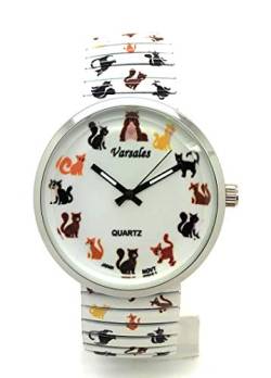 Varsales Damen-Armbanduhr mit Tier-Kätzchen-Motiv, elegant, elastisches Band, analog, Quarz, Mode (Katze 11) von Varsales