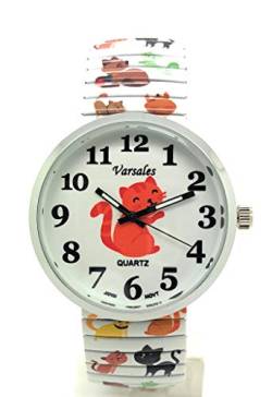 Varsales Damen-Armbanduhr mit Tiermotiv und Katze, elegant, elastisch, Analog, Quarz, modisch, Cat 15, Modern von Varsales