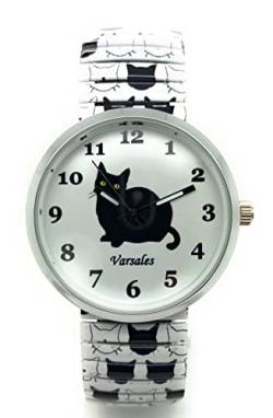 Varsales Damen-Armbanduhr mit Tiermotiv und Katze, elegant, elastisch, Analog, Quarz, modisch, Cat 16, Modern von Varsales