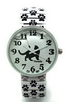 Varsales Damen-Armbanduhr mit Tiermotiv und Katze, elegant, elastisch, Analog, Quarz, modisch, Cat 20 von Varsales