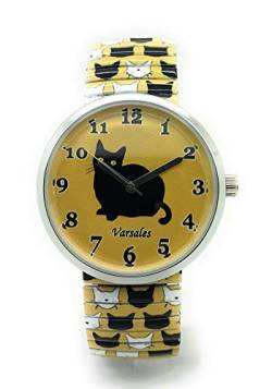 Varsales Damen-Armbanduhr mit Tiermotiv und Katze, elegant, elastisch, Analog, Quarz, modisch, Cat 5, Modern von Varsales