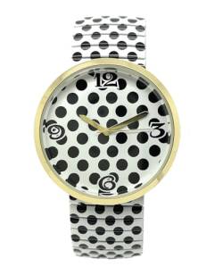 Varsales Elegante Damen-Armbanduhr, elastisch, analog, Quarz, modisch, Weiß mit schwarzen Punkten von Varsales