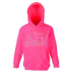 Triple Pose Gymnast Mädchen Hoodie Kristall Strass Premium Pullover Kinder Kapuzen-Sweatshirt Gr. 7-8 Jahre, Electric Pink von Varsany