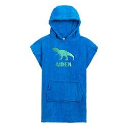 Varsany Personalisierbares Kapuzenhandtuch, Dinosaurier-Poncho für Jungen, Strand, Bad, Kinder, Frottee, Wickelmantel, Kapuzenpullover, ideal für das Meer, Schwimmen, Baden und Surfen, blau / grün, von Varsany