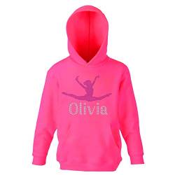 Varsany Personalisierter Kapuzenpullover für Mädchen, personalisierbar, Tanztrikot, Kinderkleidung, Geburtstag für Kinder, Pink - Hot Pink, 11- 13 Jahre von Varsany