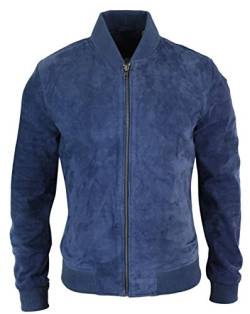 Infinity Mens Real Suede Leather Varsity Bomber College Jacket Classic Retro Vintage Camel Black - Blue, 5XL von Varsity