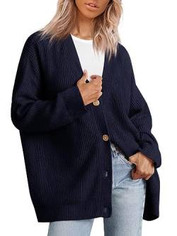 Varyhoone 2023 Cashmere Cocoon Cardigan,Women's V Neck Casual Open Front Oversized Button Sweater,Chunky Draped Outwear (Dark Blue,X-Large) von Varyhoone