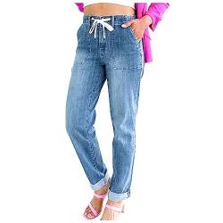 Baggy Jeans Damen Cargohose Damen Baggy Knielange Hosen Damen Tailliert Einfarbig 7/8 Denim Hose Mit Multi Taschen Und Tunnelzug Tapered Harajuku Cargo Jeanshose Boyfriend Kurze Arbeitshose Damen von Vasreyy