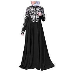 Damen Kleider elegant Sommerkleid Damen lang Kleider schwarz Muslimisches Gebetskleid Islamischer Naher Osten Maxi Abaya Kaftan mit Hijab Kleid Swing Kleid Damen (Schwarz, S) von Vasreyy