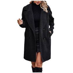 Damen Mantel Elegant üBergangsjacke Herbst Jacken, MäNtel & Westen Frauen Einfarbig V-Ausschnitt Dicke Mantel Mit Zweireihiger Herbst Winter Warme Slim Fit Langarm Revers Elegant Winddicht Wolljacke von Vasreyy